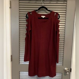 Zenana Outfitters Red Cold Shoulder Long Sleeve Dress